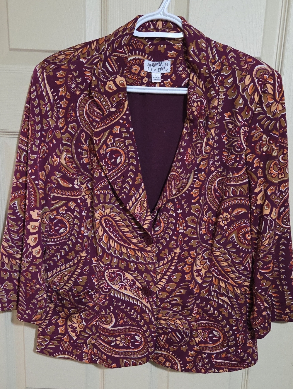 Joan Rivers Burgundy and Gold Paisley Blazer